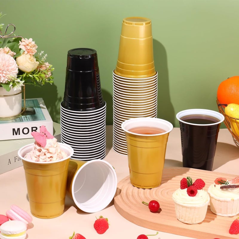KesaPlan 100PCS 16 oz Plastic Cups Graduation Cups Black and Gold Cups Disposable Party Cups Bulk for Party Graduation Wedding Birthday Family Gatherings and Festive Celebrations - Image 2